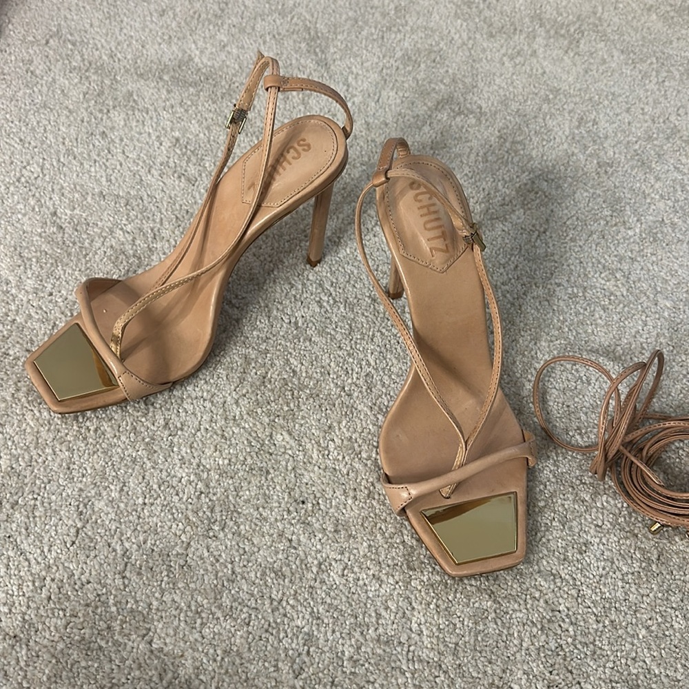 SCHUTZ Tan Strappy Lace-Up Stiletto Sandals - Picture 4 of 7